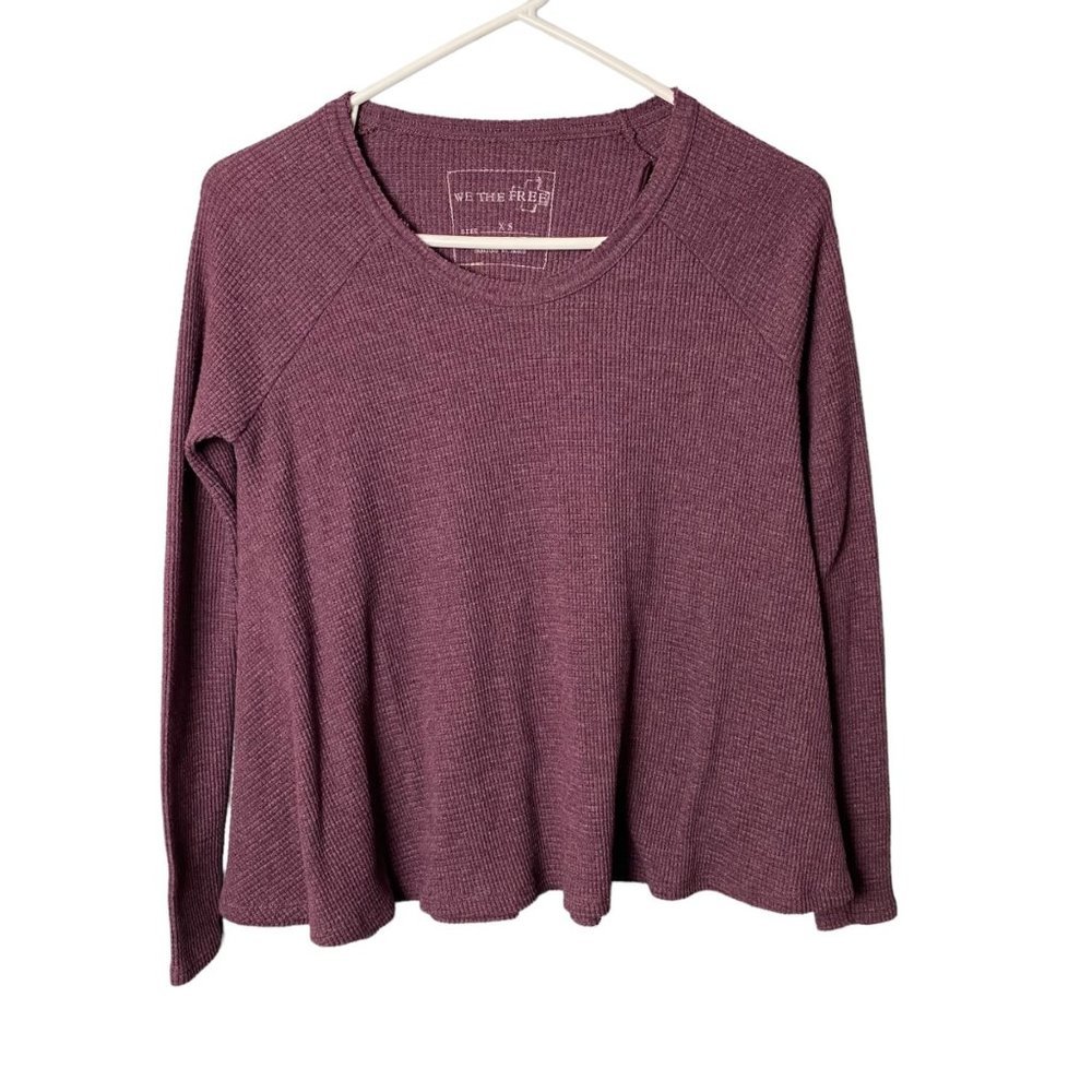 We the Free People Women XS Purple Oversized Long Sleeve Thermal Swing Boho Top‎